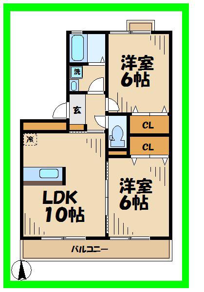 ソフィアII(2LDK/2階)の間取り写真