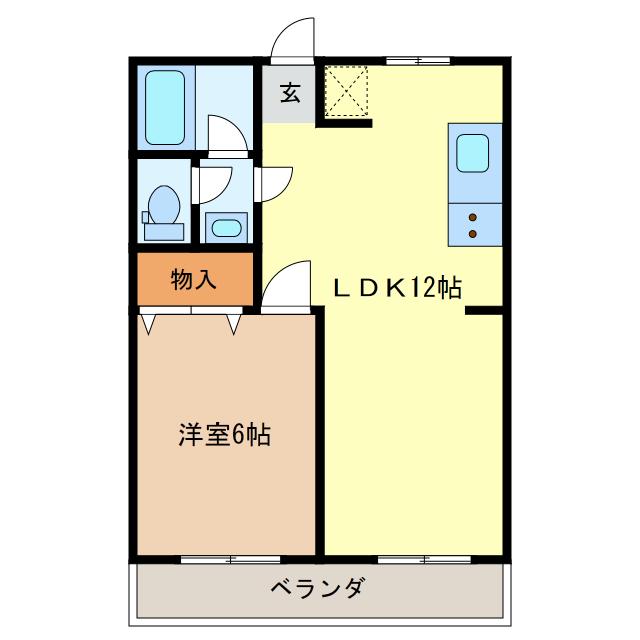 ハイムINパルB(1LDK/2階)の間取り写真