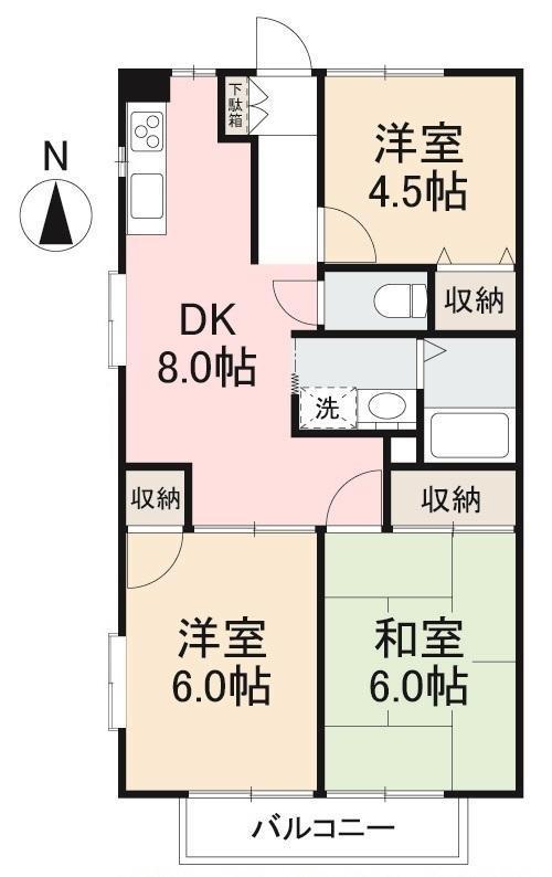 レジオン・ドヌールA・B・C(3DK/2階)の間取り写真