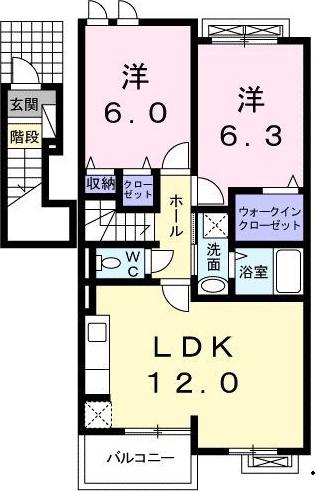 ブリッサ油山A(2LDK/2階)の間取り写真