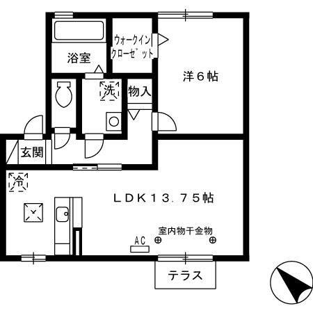 シダーフィールド A(1LDK/1階)の間取り写真