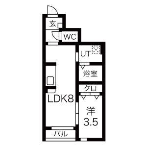 エスポワール宮内(1LDK/2階)の間取り写真