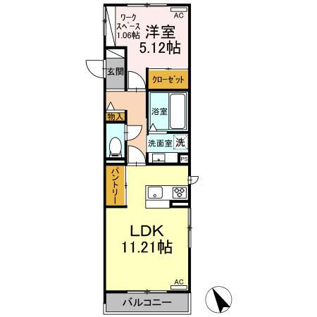 アルシオーネ(1LDK/2階)の間取り写真