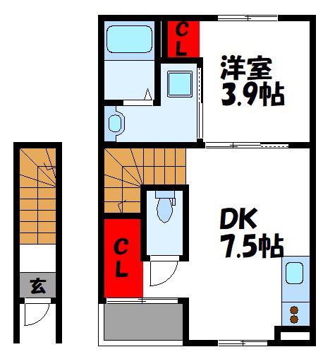 福津市日蒔野AP(1DK/2階)の間取り写真