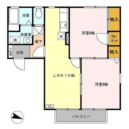 セレニティ荻川(2LDK/2階)の間取り写真