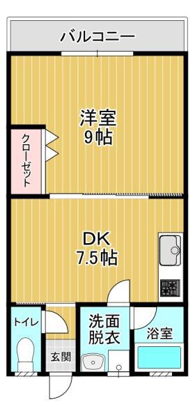 クレスト飯塚駅(1DK/1階)の間取り写真