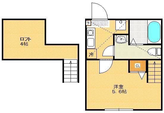 ベルシャンブル町田(1K/2階)の間取り写真