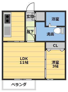 モナリエ栄(1DK/1階)の間取り写真
