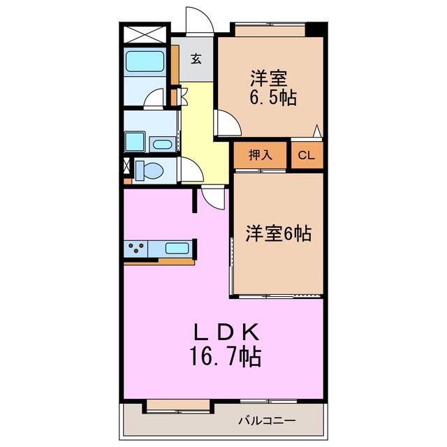 シンシア東山台(2LDK/3階)の間取り写真