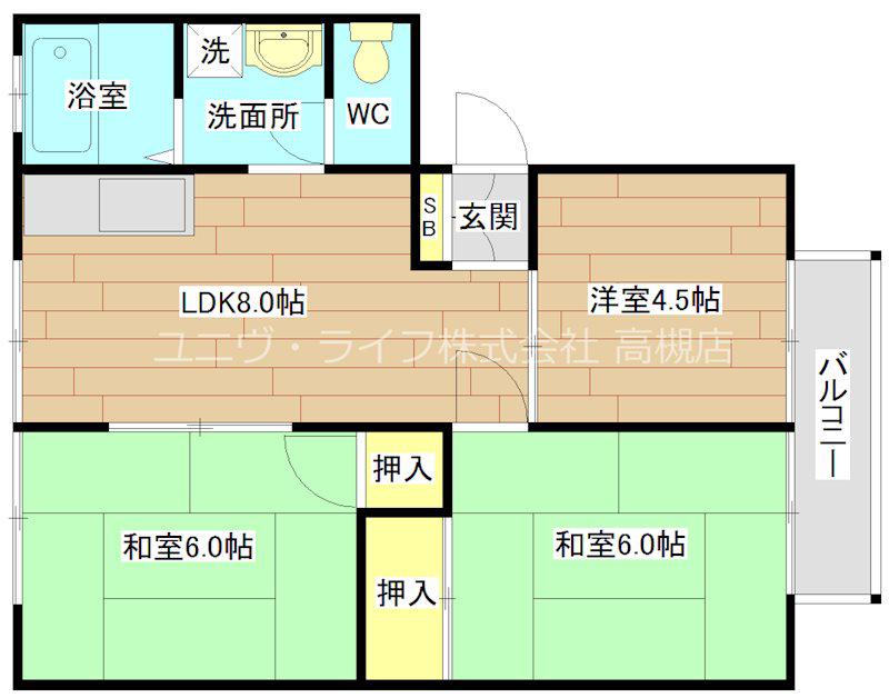 ウインディア南平台A棟(3LDK/1階)の間取り写真