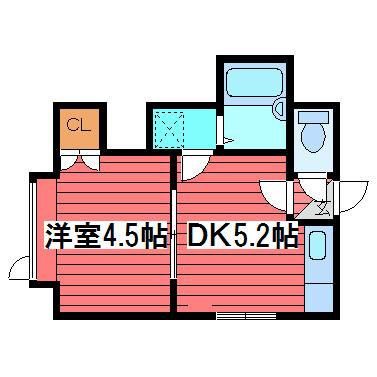 ビブレ月寒西II(1DK/2階)の間取り写真