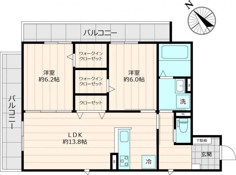 アズール伯玄(2LDK/2階)の間取り写真