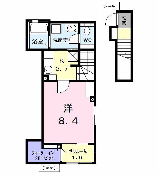 ステーブル上流(1K/2階)の間取り写真