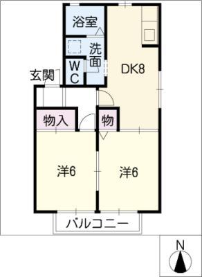 ウィンド ミル(2DK/2階)の間取り写真