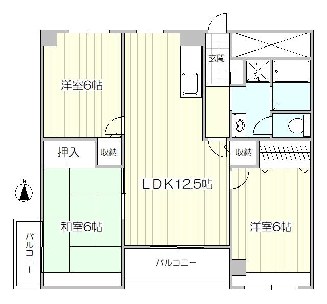 ウドノレジデンス(3LDK/3階)の間取り写真