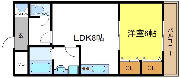 ラ・ポーエあき(1LDK/2階)の間取り写真
