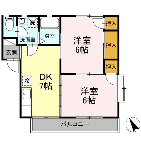 OASIS SATONAKA A棟(2DK/1階)の間取り写真