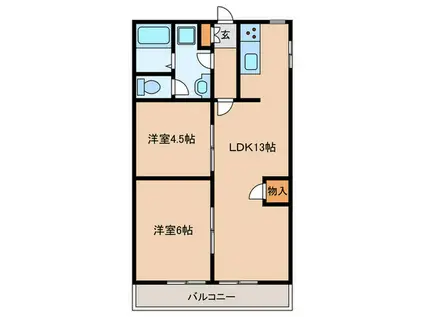 グレイスハイツ長楽(2LDK/1階)の間取り写真