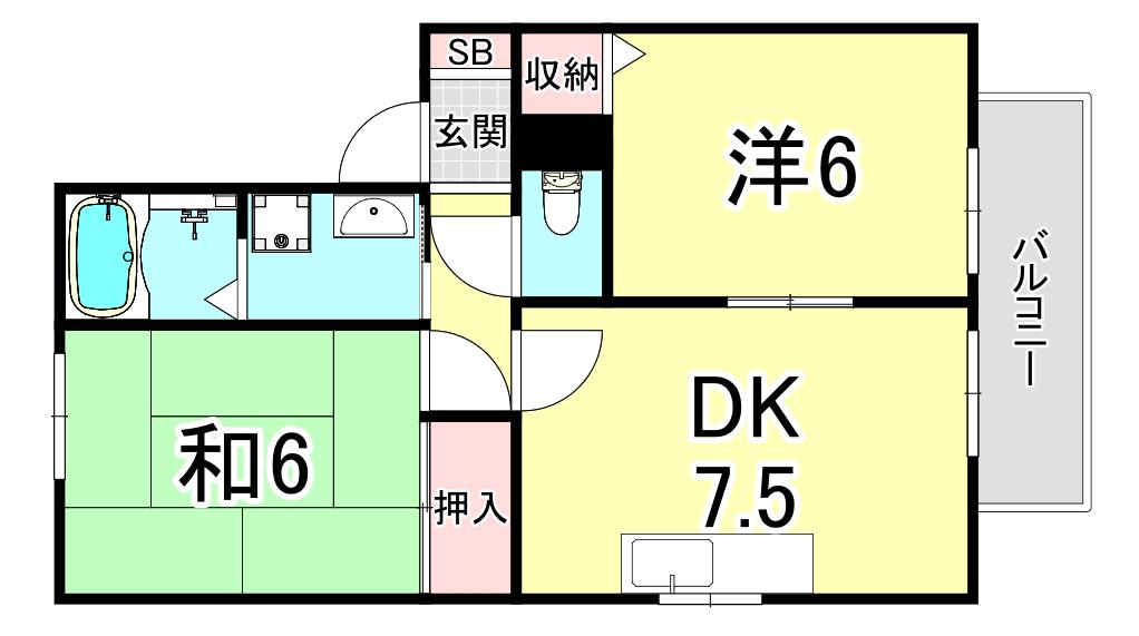 エクセルハイツ桃山(2DK/2階)の間取り写真