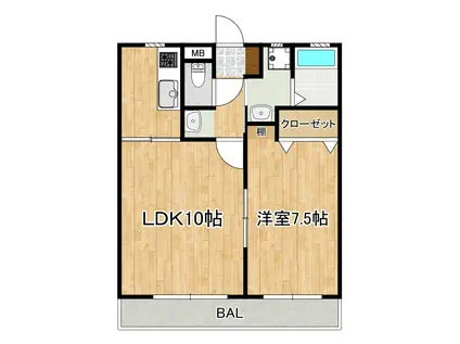 アクシスサンセリテ(1LDK/2階)の間取り写真