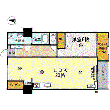 ファミール五反田(1LDK/6階)の間取り写真