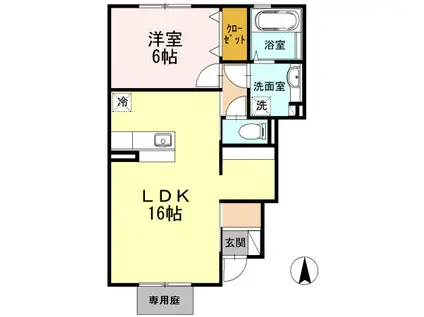 ベェル・ヴェル(1LDK/1階)の間取り写真