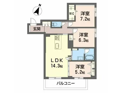 グランダルシュ大坪(3LDK/1階)の間取り写真