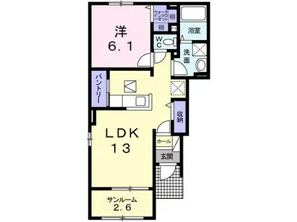 ジェルメ今在家(1LDK/1階)の間取り写真