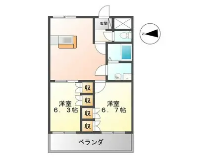 ガーデンプレイス(2LDK/2階)の間取り写真