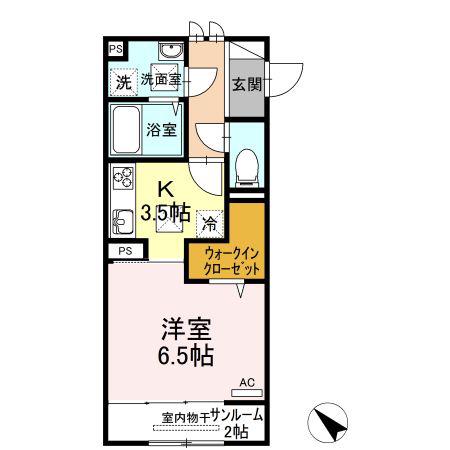 JR山陽本線 防府駅 徒歩43分 2階建 築8年(1K/1階)の間取り写真