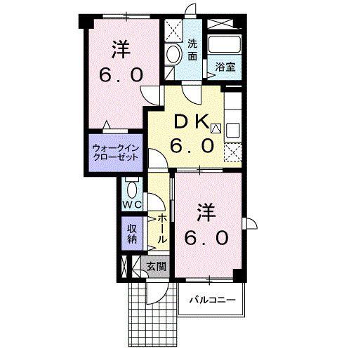 リバーウエストD(2DK/1階)の間取り写真