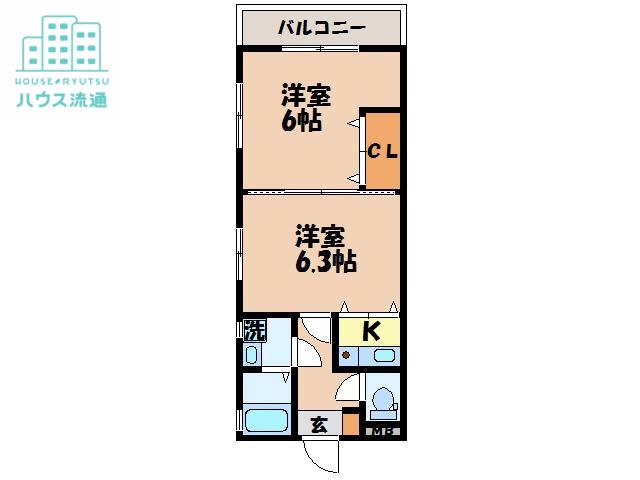リバーサイド(2K/3階)の間取り写真