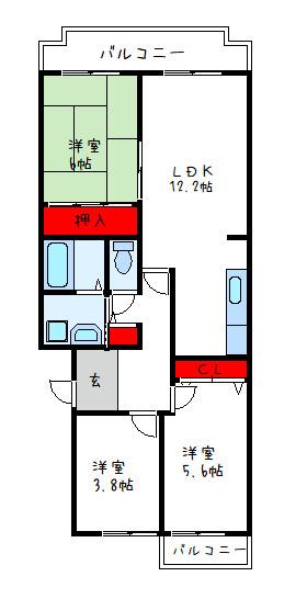 ヴィラ赤とんぼ(3LDK/4階)の間取り写真