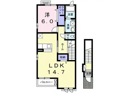エレガント茱萸木(1LDK/2階)の間取り写真
