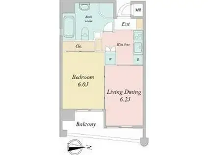 レインボーピア八熊(1LDK/2階)の間取り写真