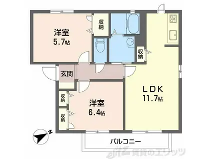 パルケアミスタ I棟(2LDK/2階)の間取り写真