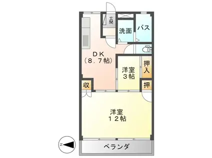 ディスティーノ高富(2DK/3階)の間取り写真