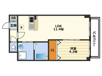 RETUMEKITA(1LDK/4階)の間取り写真