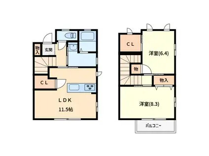 コモンシオンA棟(2LDK/1階)の間取り写真