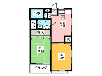 マスコットヒルズ五番館(2DK/1階)の間取り写真