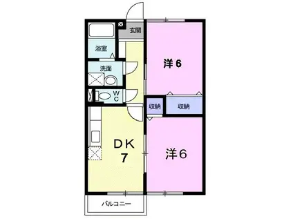 オリンポスヒルズII(2DK/2階)の間取り写真