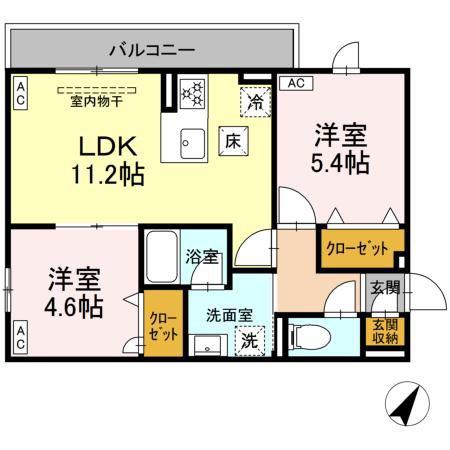 セレスティア細田C(2LDK/1階)の間取り写真