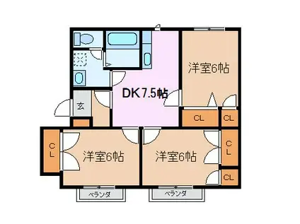 フレグランスフジB(3DK/2階)の間取り写真