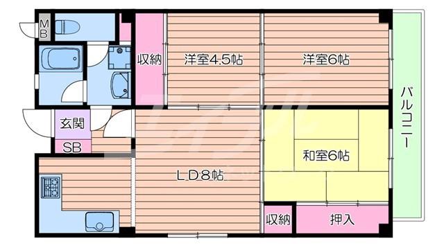 久富マンション(3LDK/5階)の間取り写真