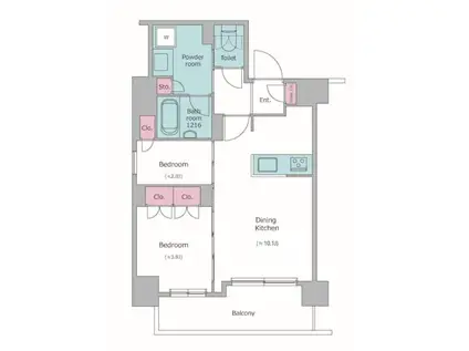 ドゥーエ菊川(2LDK/2階)の間取り写真