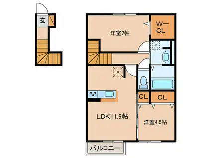 コンフォルタ A棟(2LDK/2階)の間取り写真