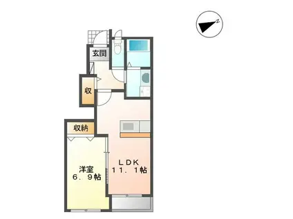 大切なペットと暮らせる(1LDK/1階)の間取り写真