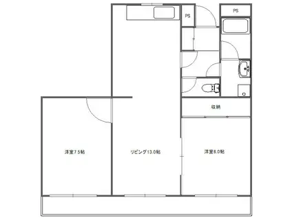 小手指ヒルズ(2LDK/3階)の間取り写真