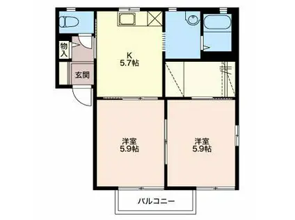 サンシャインヒルズ(2K/2階)の間取り写真