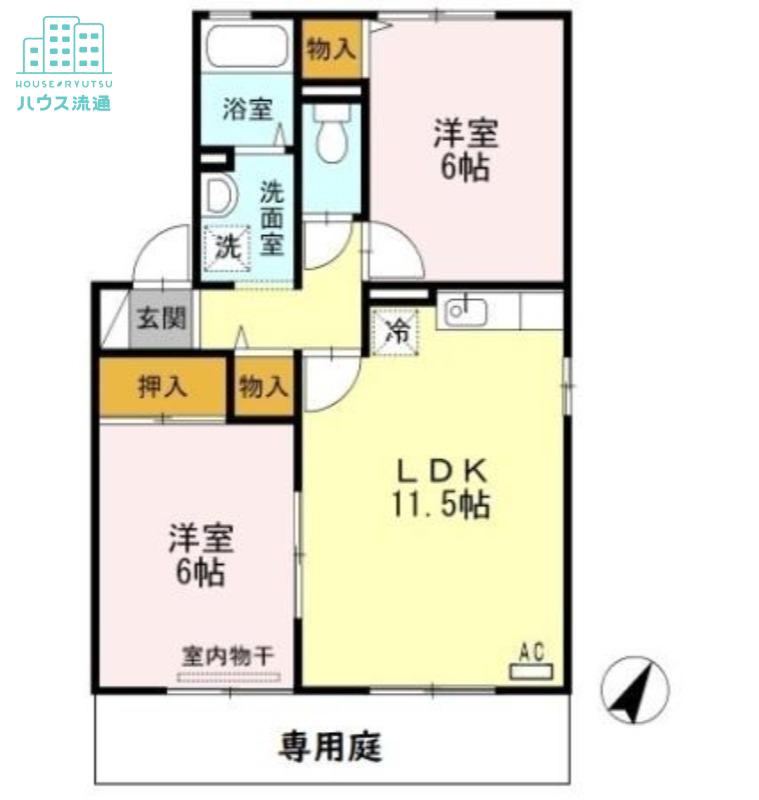 グランドゥール鬼橋C(2LDK/1階)の間取り写真